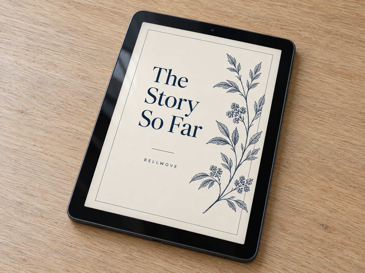 The Story So Far digital memoir cover displayed on a tablet.